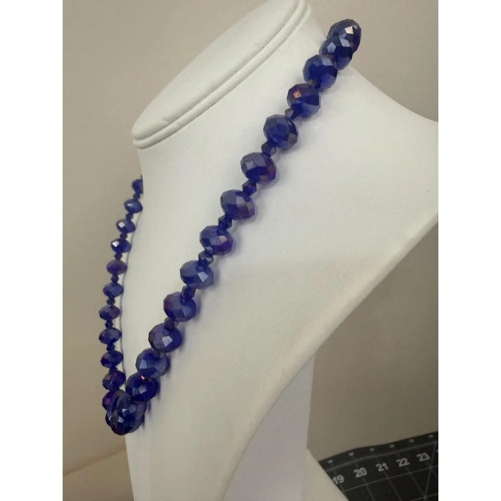 Faceted Cobalt Blue Crystal Necklace Shimmering Bead Strand Classic Design